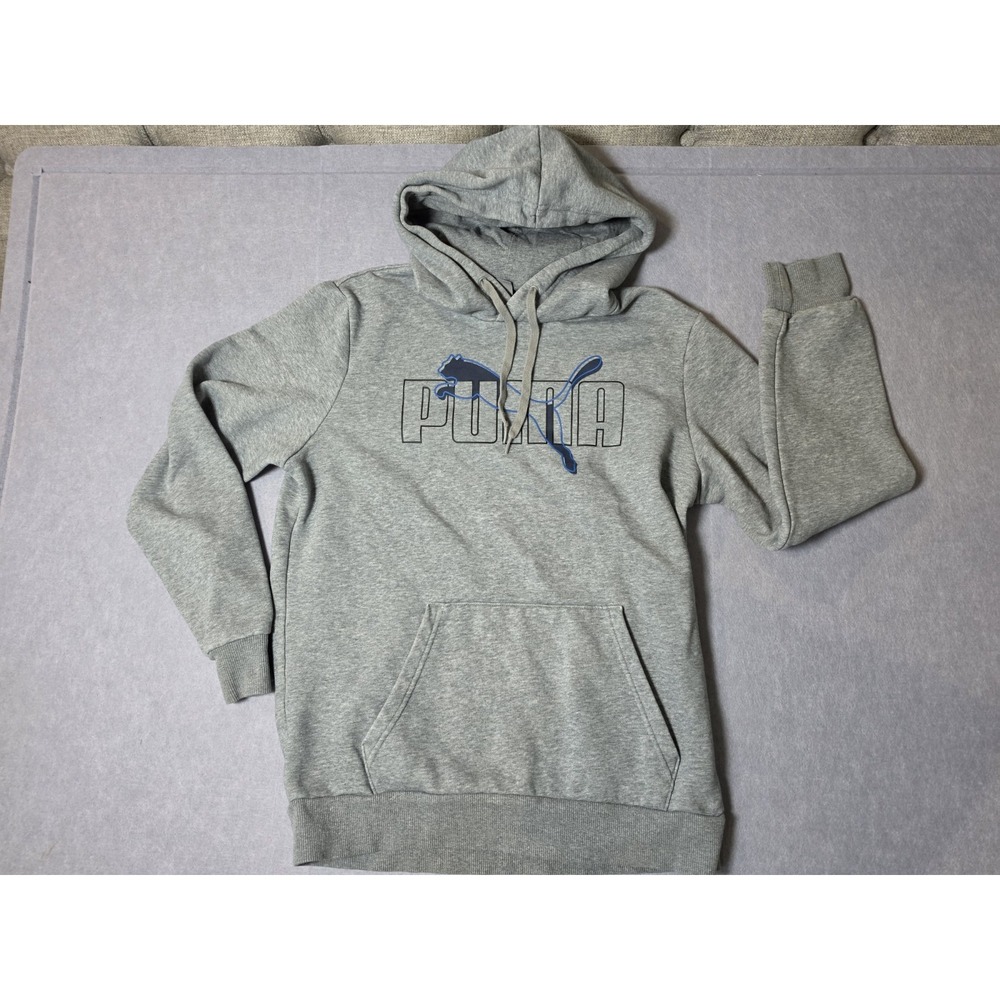 Puma Men's Hoodie Gray Pullover Size Small Long Sleeve Gray Logo Sweatshirt Y2K